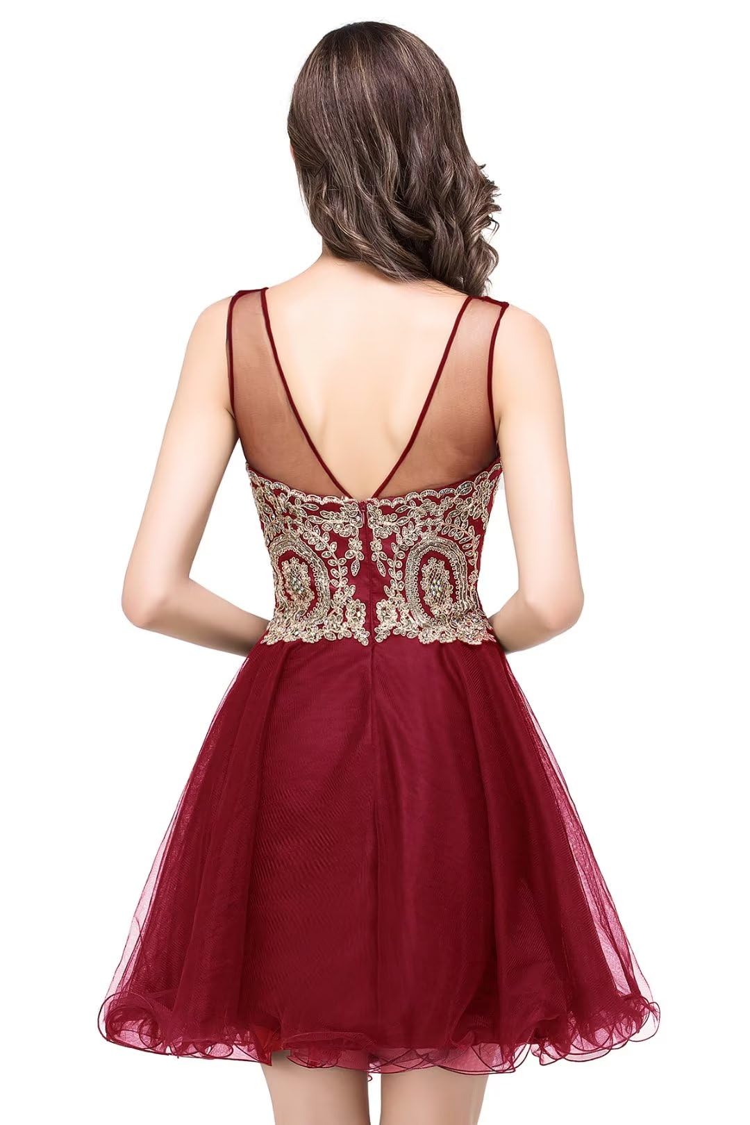 MisShow Womens Short Tulle Crystals Applique Homecoming Dress Short Formal Prom Gown Burgundy XL