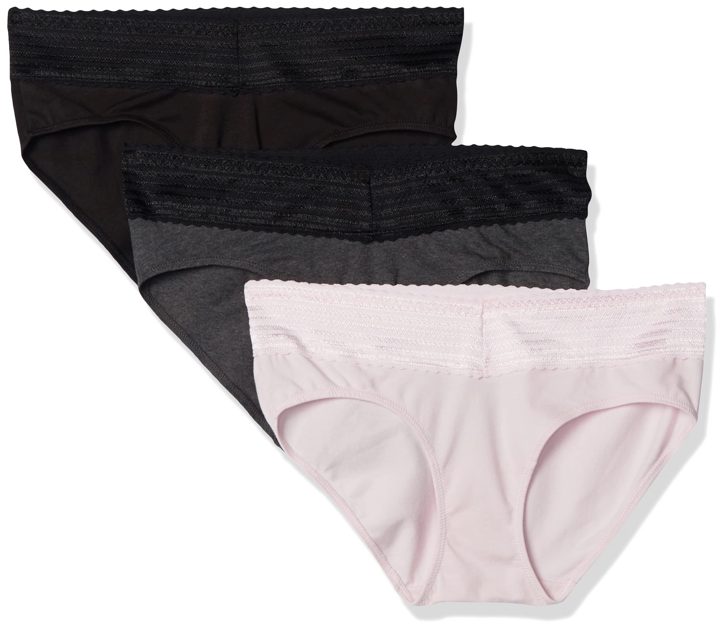 Warner's womens Blissful Benefits No Muffin 3 Pack Hipster Panties, Black/Pale Pink/Dark Gray Heather, Small US