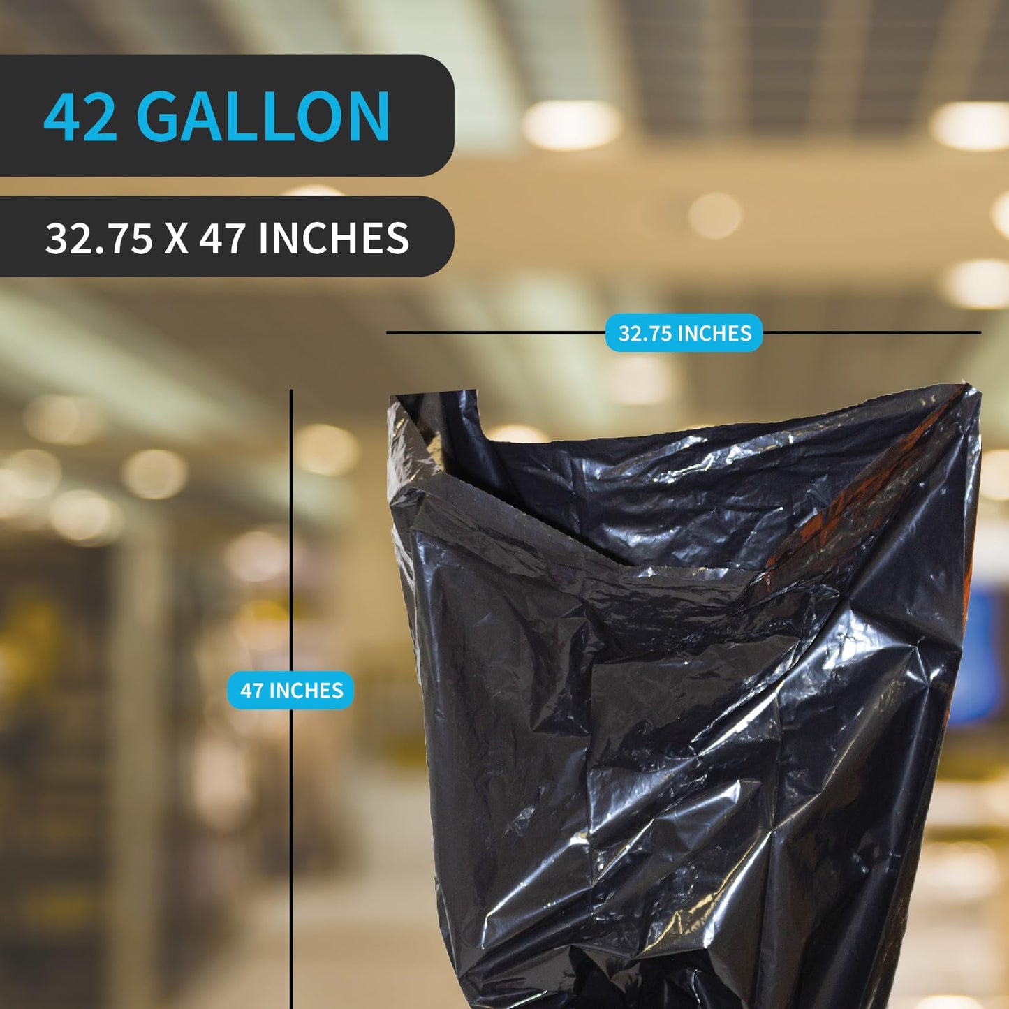 Heavy Duty Contractor Bags, 42 Gallon, 32.75" X 47" - 3 MIL Thick Large Black Industrial Garbage Trashbags for Construction and Commercial use