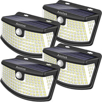 Aootek New Solar Motion Sensor Lights 120 LEDs with Lights Reflector,270° Wide Angle, IP65 Waterproof, Step Lights for Front Door, Yard, Garage, Deck (4 Pack)