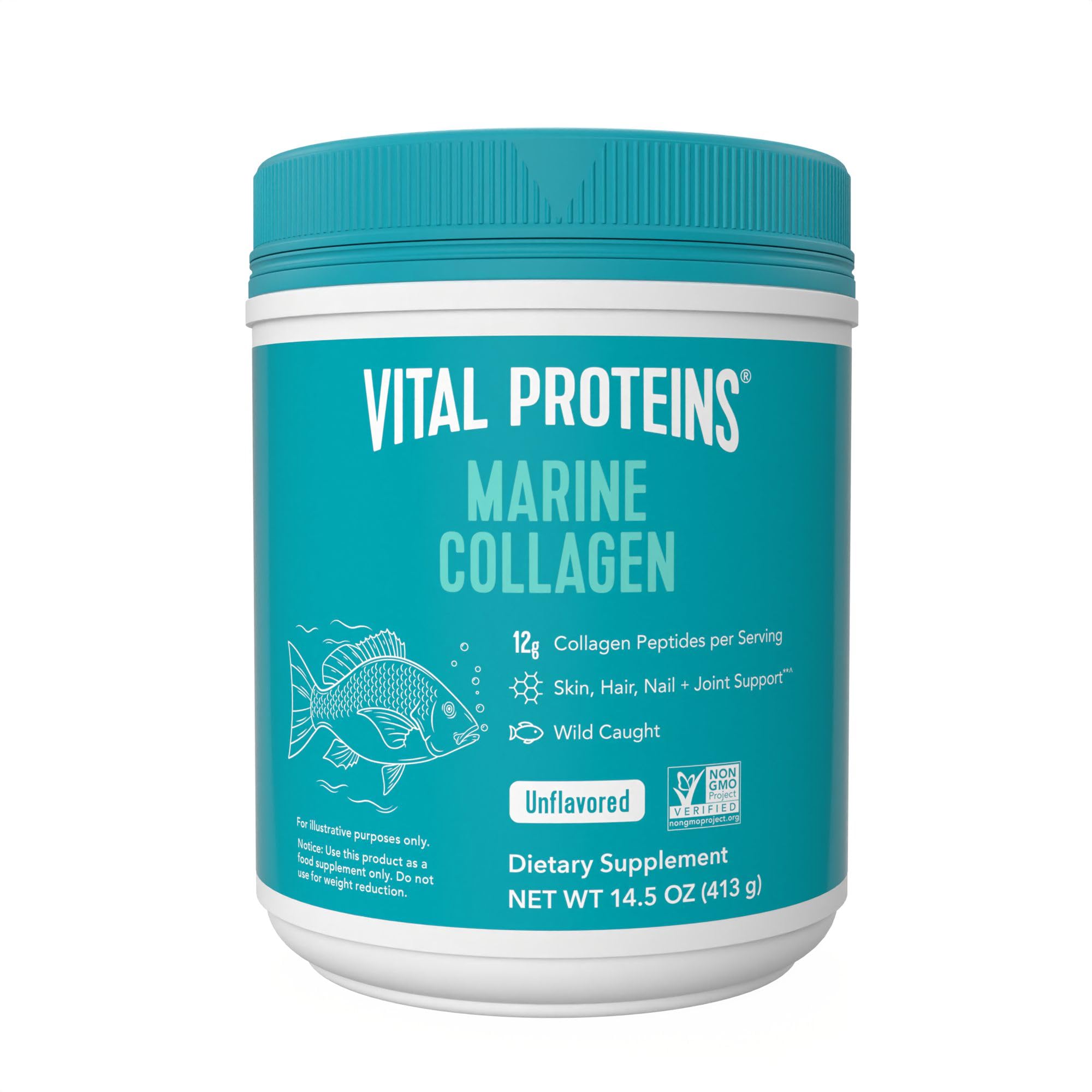 Vital Proteins Marine Collagen Peptides Powder Supplement for Skin Hair Nail Joint - Hydrolyzed Collagen - 12g per Serving - 14.5oz Canister
