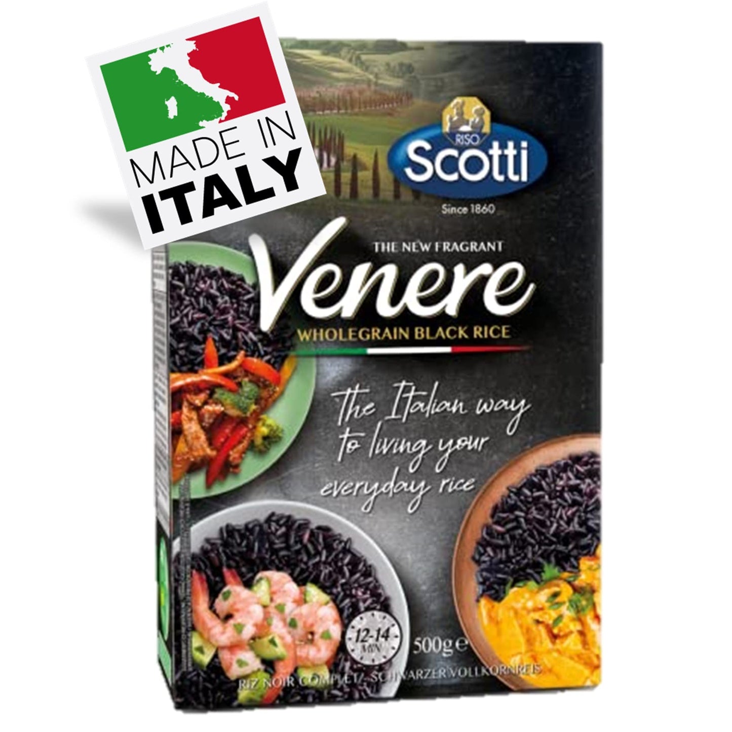 Black Grain Rice, 1.1 lbs (500g), Product of Italy, Riso Scotti, Venere, Premium Quality Whole Grain Rice, Wheat Free, Ancient Whole Wild Grain, (500 g (1.1 lbs),