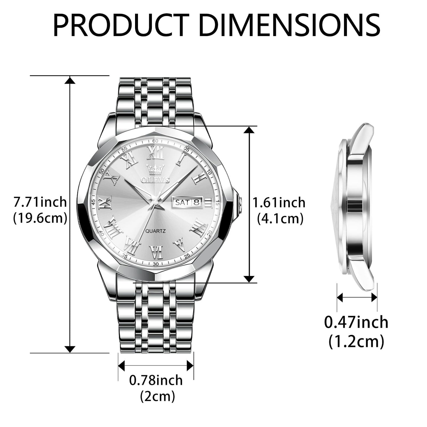 OLEVS Silver Watches for Men Large Face Luxury Mens Silver Watch with Day Date Mens Stainless Steel Watches Waterproof Dress Classic Analog Watch Men Roman Numerals Relojes para Hombres