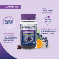 Sambucol Black Elderberry Gummies - Elderberry with Zinc and Vitamin C for Adults, Sambucus Elderberry Gummies, Immune Support Gummies - 30 Count