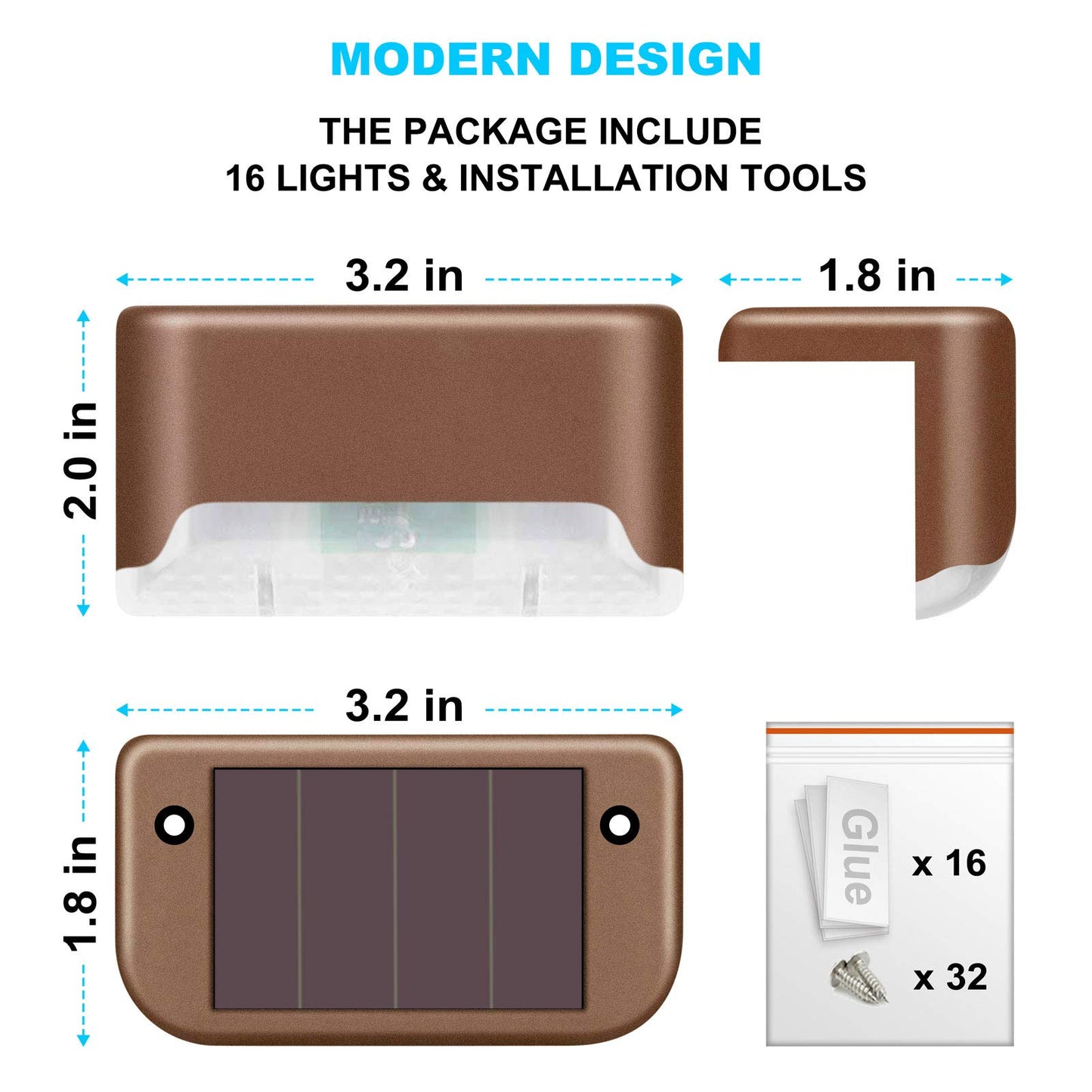 DenicMic 16 Pack Fence Post Solar Lights for Patio Pool Stairs Step and Pathway, Weatherproof LED Deck Lights Solar Powered Outdoor Lights (Warm White)