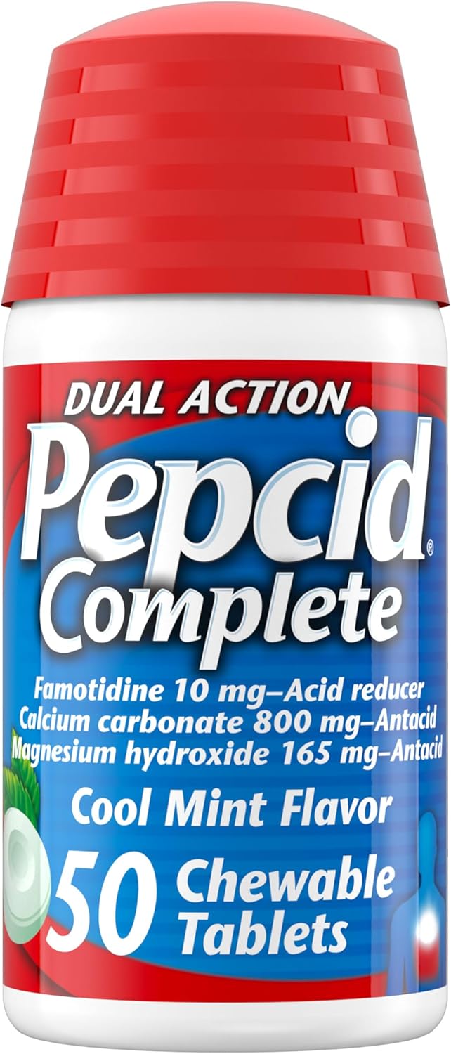Dual action Pepcid Complete Cool Mint Flavor 50 chewables Tablets pack of 2