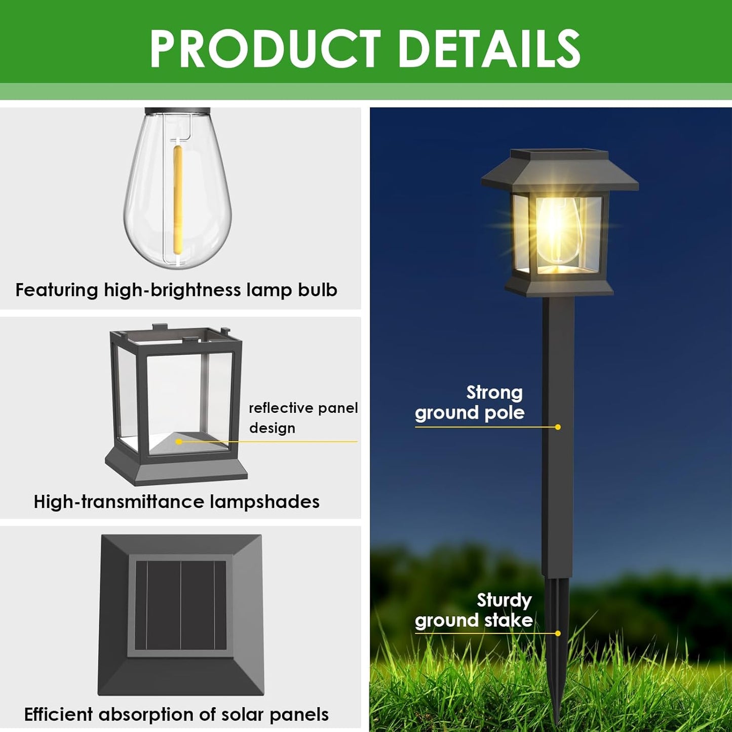 Solar Outdoor Lights, 12 Pack Solar Pathway Lights Waterproof, Landscape Lighting for Path Walkway Lawn Garden Yard Outside Décor, Black
