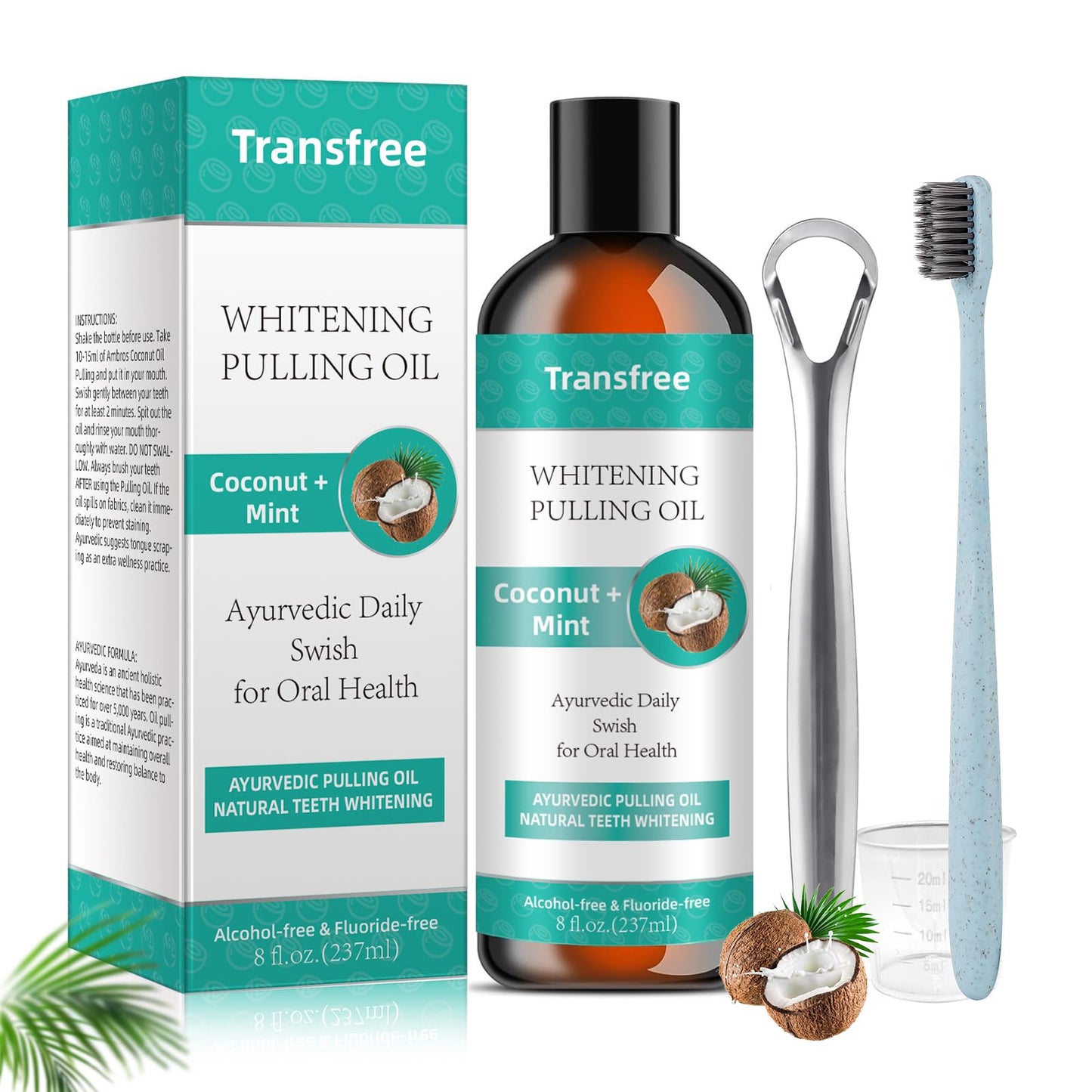 Coconut Pulling Oil, Mint Oil Scrape The Water with Tongue, Natural Pulling Oil for Coconut and Mint Oil Oral Care to Provide Teeth whitening and Fresh Breathing (1pcs)