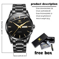 Date Day Watches for Men,Fashion Black Steel Watches for Men,Black Stainless Steel Quartz Watches Men,Man Watch,Black Dial Men's Steel Watch,Luminous Watch,Mens Dress Watch,Wrist Waterproof Watch Mens