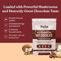 Pella Organic Mushroom Hot Chocolate Blend (30 Servings) with 7 Superfood Mushrooms - Lion's Mane, Reishi, Chaga, Cordyceps, Shiitake, Maitake, and Turkey Tail - Delicious Fairtrade Instant Hot Cocoa Mix