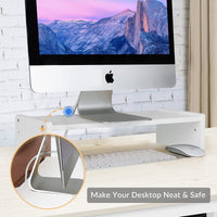 KINLINK Bamboo Monitor Stand Riser, Monitor Riser with 2 Adjustable Height, 15.8 inch Computer Riser for Computer, iMac, PC, Printer, Computer Monitor Stand for Home & Office, White