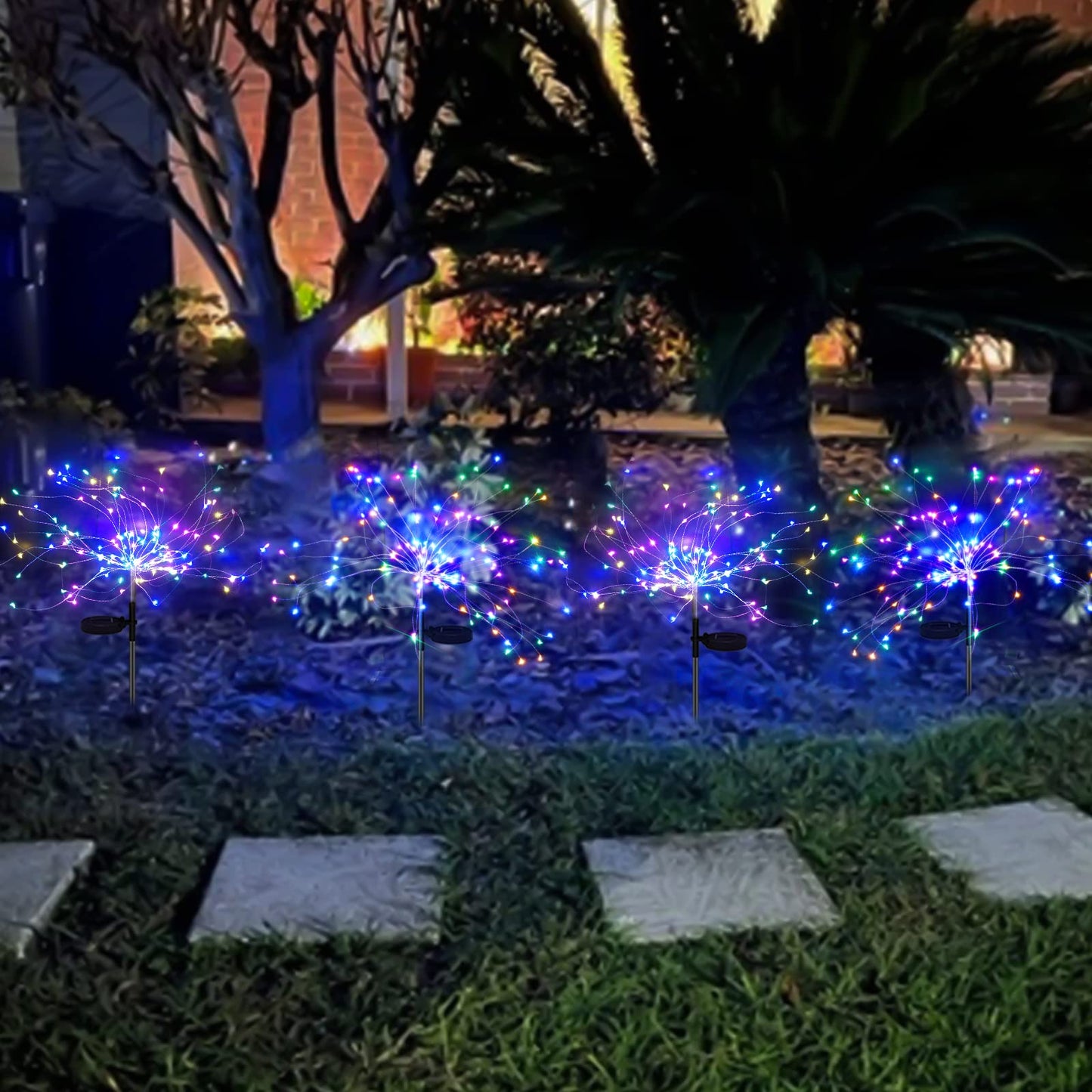 Solar Garden Lights Outdoor Decorations 2 Pack, Solar 120 LED Sparklers Fireworks Sticks Fairy Stake Lights Yard Planter Outside Flower Bed Patio Lawn Path Walkway Decorative, Waterproof&Twinkling