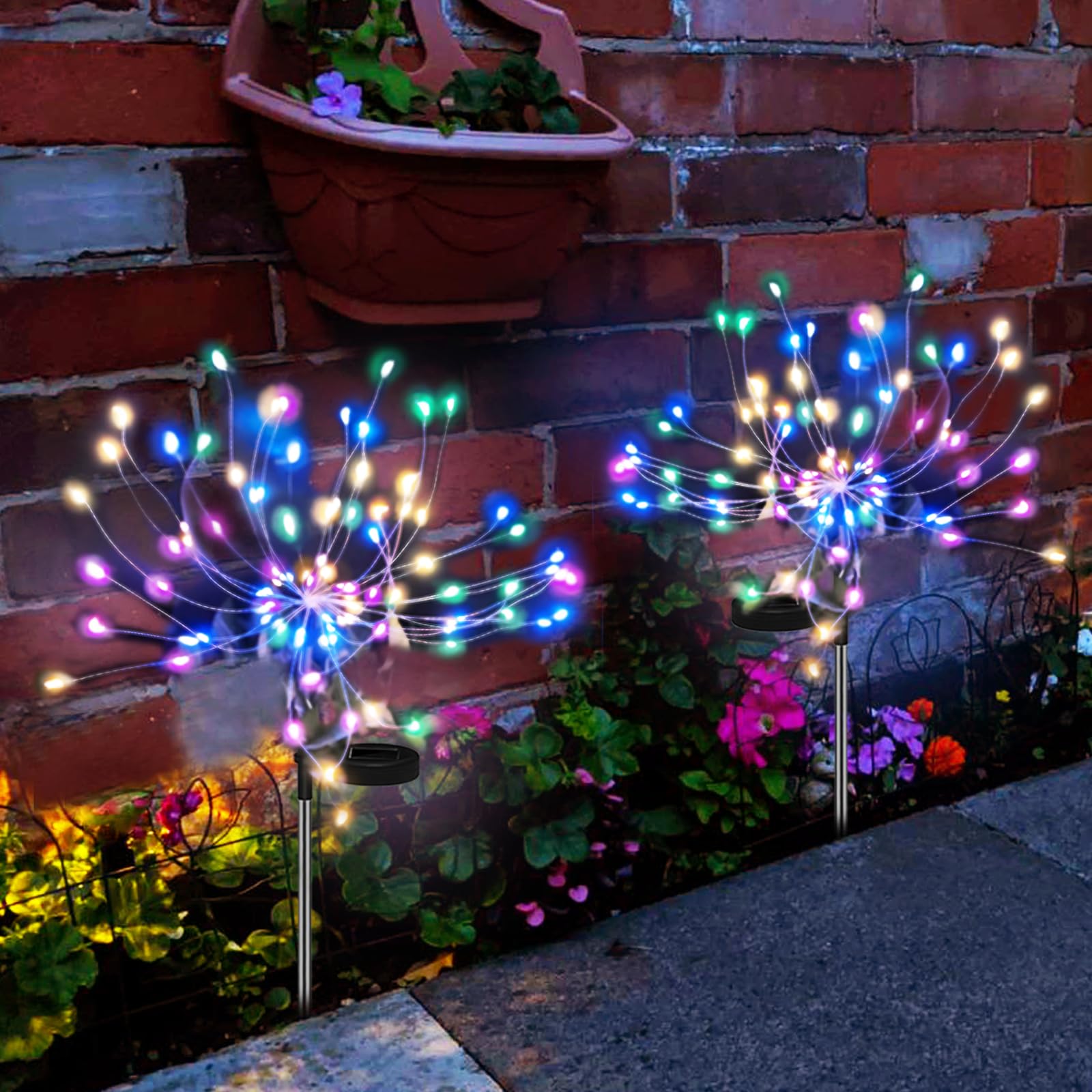 Solar Garden Lights Outdoor Decorations 2 Pack, Solar 120 LED Sparklers Fireworks Sticks Fairy Stake Lights Yard Planter Outside Flower Bed Patio Lawn Path Walkway Decorative, Waterproof&Twinkling