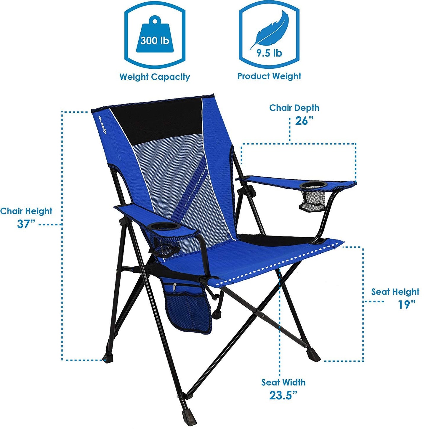 Kijaro Dual Lock Folding Camp Chairs - Versatile for Sports, Outdoors & Lawns - Locks Positions - Maldives Blue