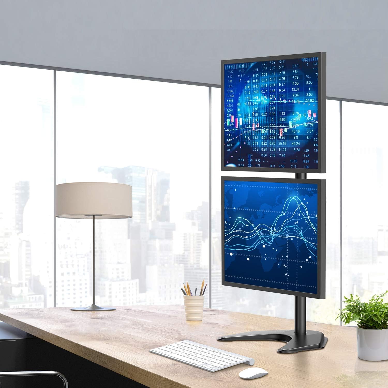 HUANUO Dubbele monitorstandaard voor 13-49 inch ultrabrede schermen tot 18 kg, robuuste extra hoge monitorbureauhouder, verticaal gestapelde volledig verstelbare dubbele schermarm, VESA 75x75 100x100 HUANUO Dubbele monitorstandaard voor 13-49 inch ultrabrede schermen tot 18 kg, robuuste extra hoge monitorbureauhouder, verticaal gestapelde volledig verstelbare dubbele schermarm, VESA 75x75 100x100