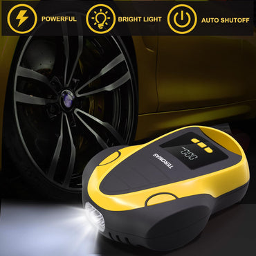 TEROMAS Tire Inflator Portable Air Compressor, 12V DC/110V AC Air Pump for Car Tires and Other Inflatables at Home, Digital Electric Tire Pump with Pressure Gauge(Yellow)