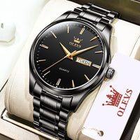 Date Day Watches for Men,Fashion Black Steel Watches for Men,Black Stainless Steel Quartz Watches Men,Man Watch,Black Dial Men's Steel Watch,Luminous Watch,Mens Dress Watch,Wrist Waterproof Watch Mens