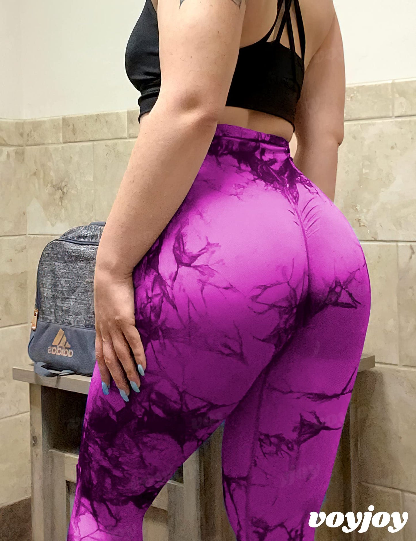 VOYJOY Tie Dye Seamless Leggings for Women High Waist Yoga Pants, Scrunch Butt Lifting Elastic Tights Purple Pink