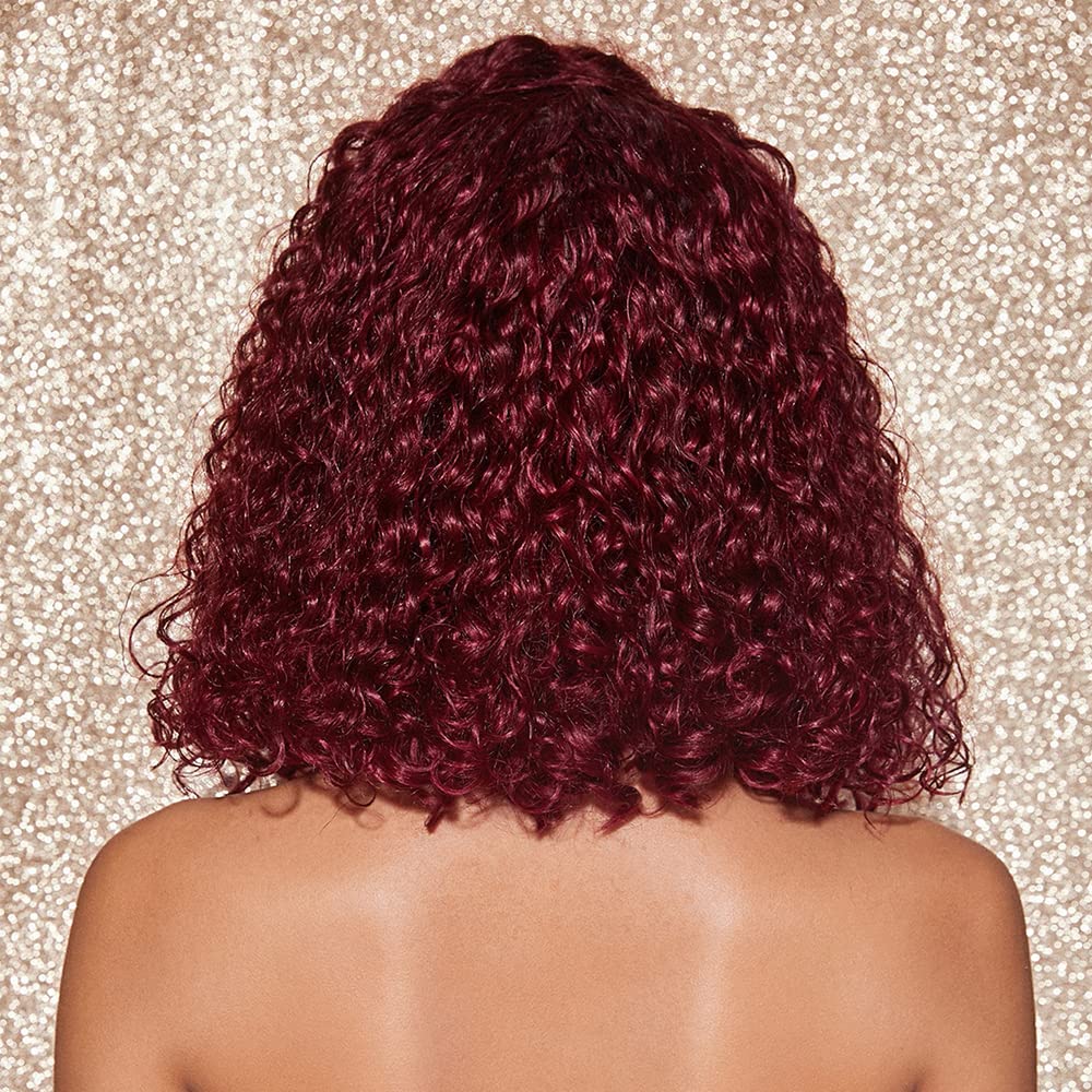 Jasperel 99j Short Curly Bob Lace Front Wigs Human Hair for Women, 13x4 99j Burgundy Lace Frontal Wigs Wine Red Glueless Pre Plucked Brazilian Remy Hair Wigs 150 density 12 inch