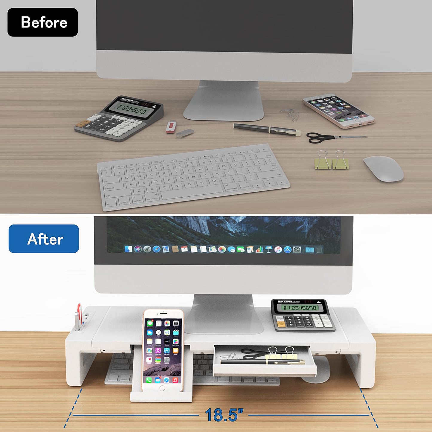 AQQEF Monitor Stand Riser, Foldable Computer Monitor Stand for Desk with USB 3.0 and Charging Prot, Laptop & Monitor Riser for Desk with Storage Drawer and Tablet Phone Hold
