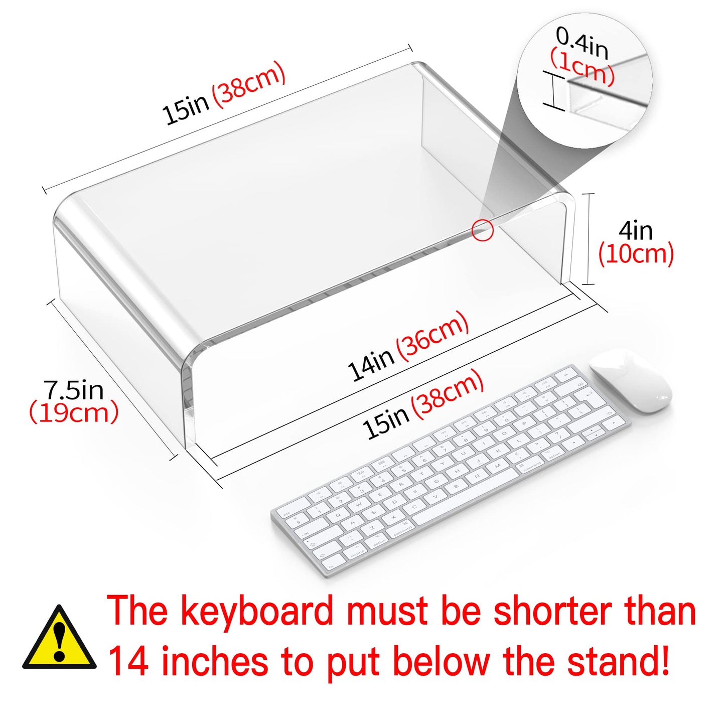 Beimu Acrylic Monitor Stand Riser Clear Laptop Stand for Desk Acrylic Monitor Riser for Desk Accessories Aesthetic Laptop Riser Clear Computer Stand White Office Supplies for Women Essentials