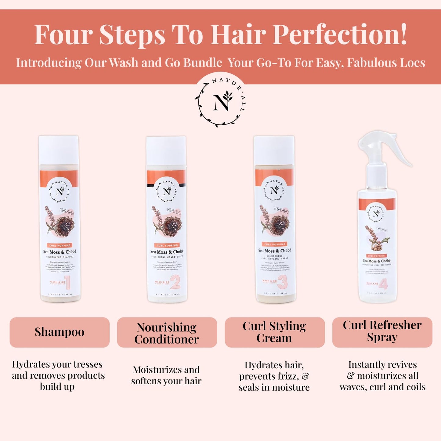 NaturAll Sea Moss & Chebe Curl Cream - Sulfate-Free 3 in 1 Curl Defining Cream Enhances Curl Shape, Hydrates Hair & Reduces Frizz – Curl Activator Cream to Define All Curl Types & Textures (8.5 Oz)