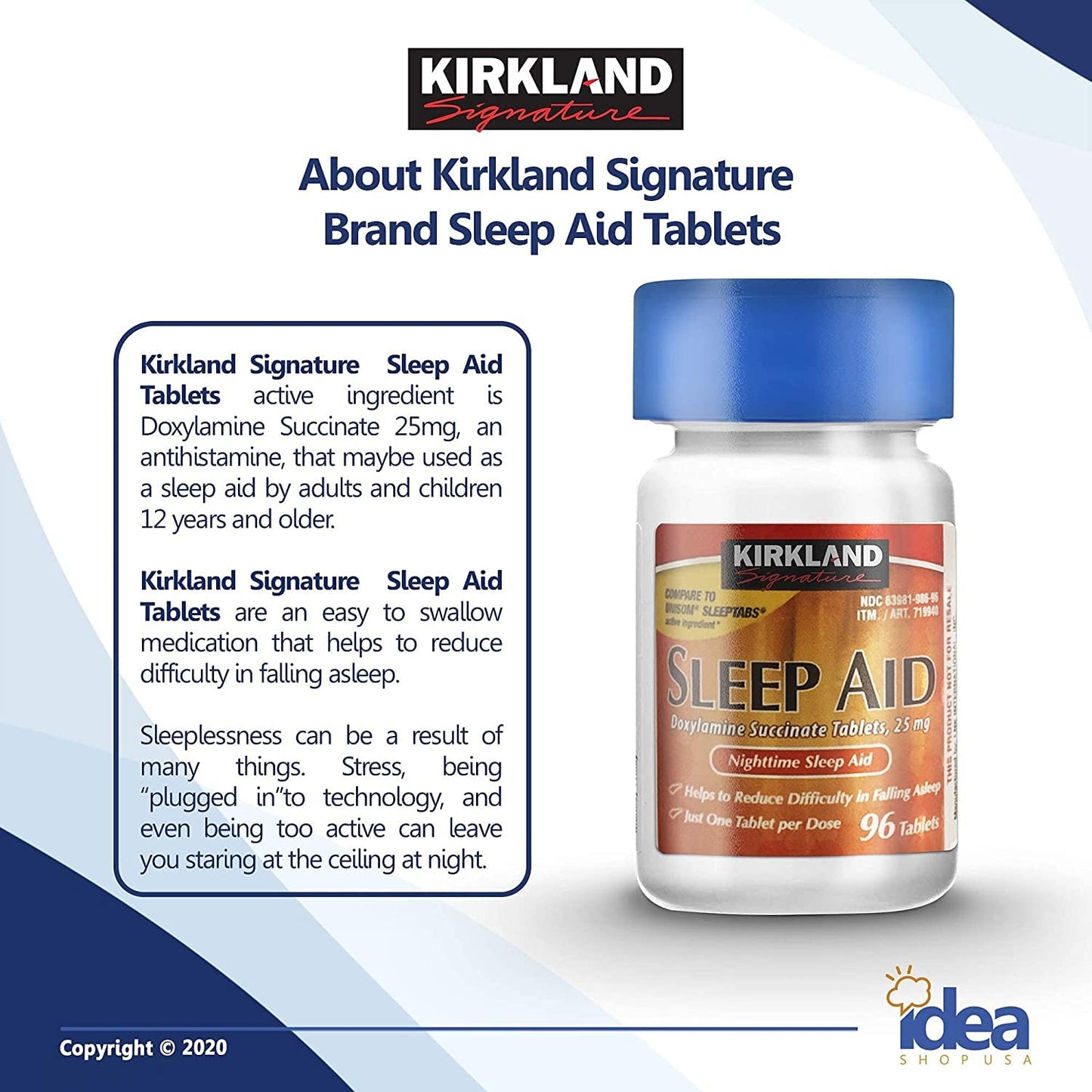 Kirkland Signature - Nighttime Sleep Aid, 25 mg, 96 Ct (2 Pack) Bundle with Exclusive "Have a Great Sleep" - Better Idea Guide (3 Items)