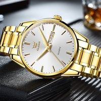 Gold Steel Watches for Men,Date Day Man Watch,Gold Men Watch White,Gold Waterproof Watch Men,Dress Watch for Men,Fashion Gold Wrist Watch for Men,Men Watches Luxury,Luminous Male Watch,OLEVS Watch Men