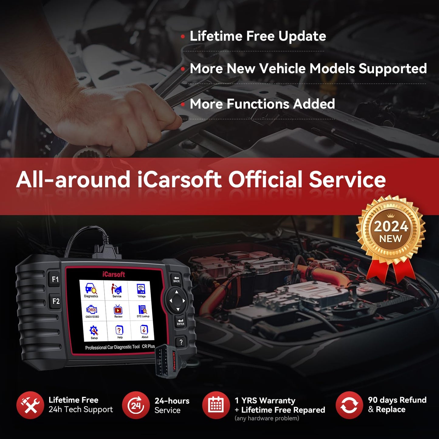 iCarsoft CR PLUS OBD2 Scanner Diagnostic Tool, Code Reader for ABS Transmission Engine Airbag System. Car Scan Tool with EVAP and O2 Sensor Test,On-Board,Freeze Frame,Oil Reset-2024 Newest-Free Update