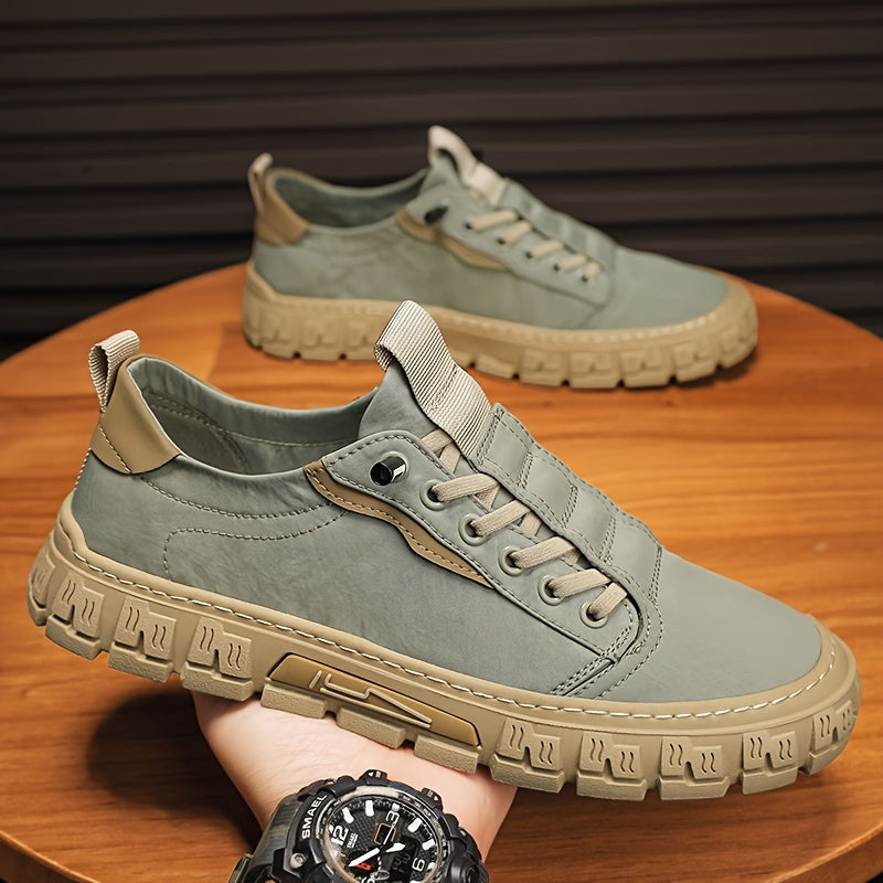 Men's Solid Color Vintage Low Top Skateboard Shoes, Comfy Non Slip Casual Durable Rubber Sole Walking Shoes, Men's Footwear