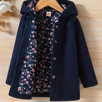 Baby Girls Toddler Girls Casual & Elegant Hooded Coat Floral Print Button Design Hoodies For Autumn And Winter