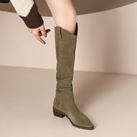 [Vintage Western Cowboy Boots] Ylxhoa Women's Vintage Western Cowboy Boots - Knee-High Pull-On Boots with Chunky Heels, Slip-Resistant PU Outsole, Pointed Toe, Durable Construction - Western Booties for Country Western Events