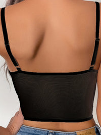 Floral Lace Push Up Cami Coeset, Contrast Mesh Hollow Out Crop Top Bra, Women's Lingerie & Underwear