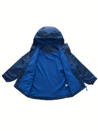 [Windproof Reflective Boys' Jacket] [Popular Choice] Boys' Reflective Windproof Jacket with Fleece Lining, Hooded Long Sleeve Casual Coat for Fall/Winter