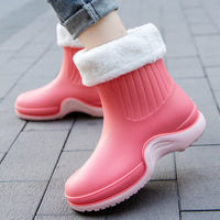Women's Waterproof Mid Calf Boots, Fleece Liner Round Toe Platform Rain Boots, Women's Warm Plus Fashion Boots