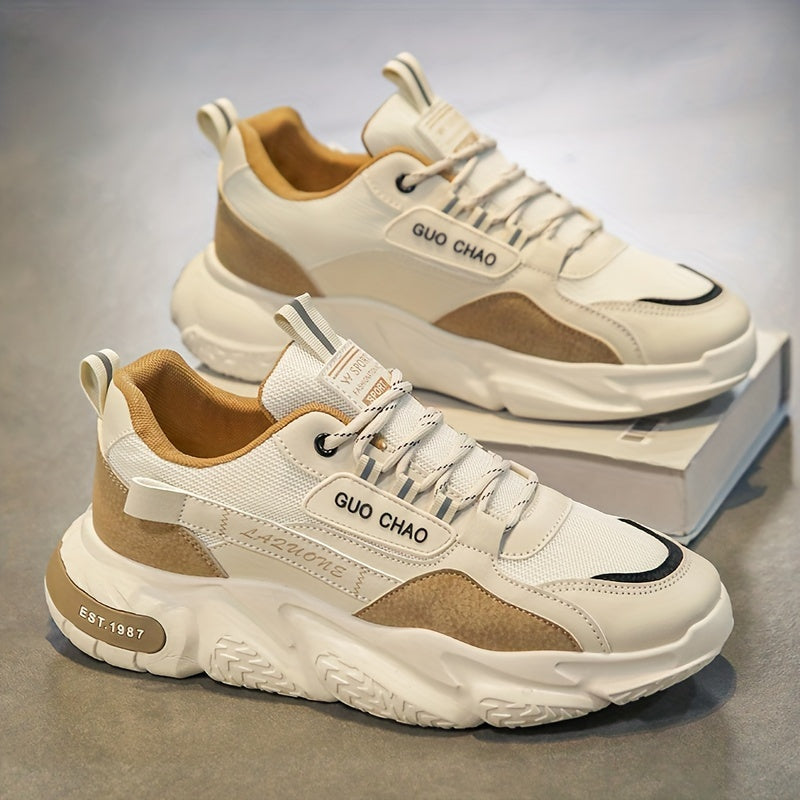 Mens Fashionable Chunky Sneakers - Ultra-Breathable Pillow Sole - Secure Non-Slip Grip - Durable for Outdoor Adventures - Comfortable Lace-Up Mens Shoes