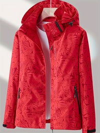 [Tropical Hooded Jacket] Lightweight Women's Hooded Jacket | Casual Zip-Up Outdoor with Tropical Leaf Print, Removable Hood & Adjustable Cuffs for Spring Summer Fall, Hiking, Travel, Camping, Camping Gear