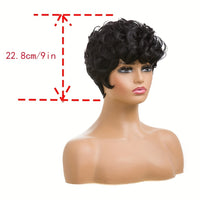 Flattering Pixie Cut Wig - Chic Bangs & Luxurious Curly Texture - Daring Black-Silver Blend Short Synthetic Wig with Dramatic Deep Wave - Effortlessly Layered Style for Women