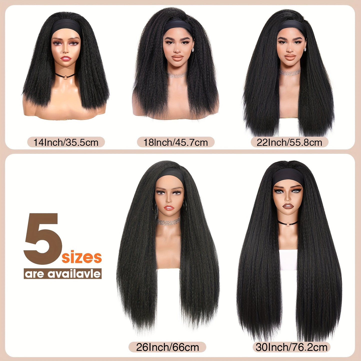 Kinky Straight Headband Wig For Women Yaki Straight Wigs With Black Headband Kinky Afro Wigs For Women