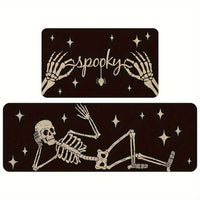 2-Pack Spooky Ghost Halloween Kitchen Mats - Durable Polyester Rugs with Vibrant Skeleton, Spider, and Bone Designs, Machine Washable, Non-Slip, and Water-Resistant for Spooky Home Decor All Year Round