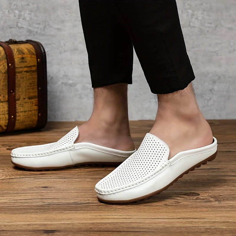 Men's Solid Colour Mesh Breathable Hollow Out Mule Shoes, Comfy Non Slip Casual Rubber Sole Dress Shoes, Men's Footwear