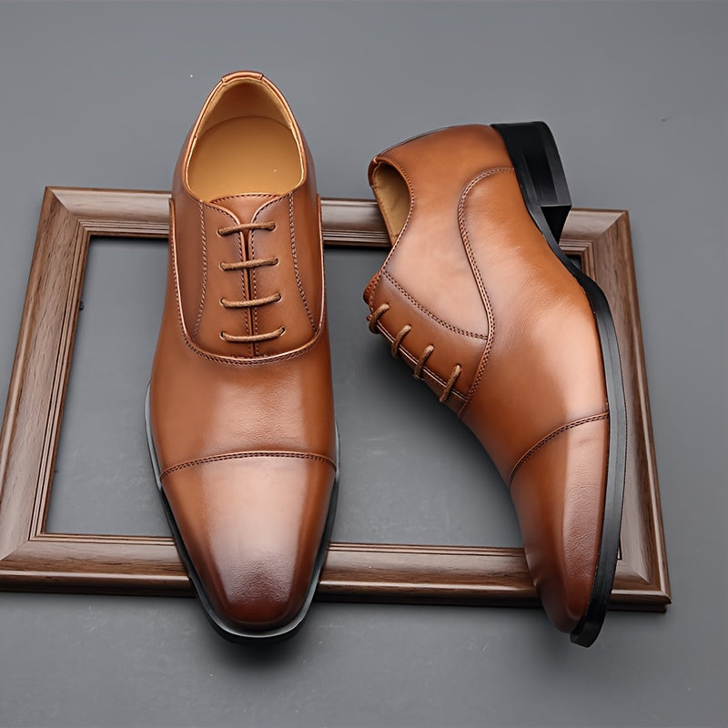 Men's Cap Toe Oxford Shoes, Comfy Non Slip Rubber Sole Lace Up Durable Formal Shoes, Men's Footwear