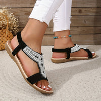 Women's Rhinestone Decor Flat Sandals, Casual Slip On Elastic Band Shoes, Lightweight Summer Sandals