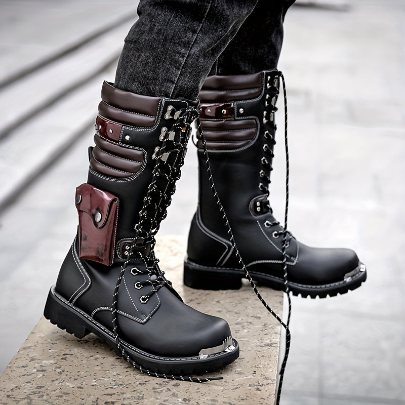 Men's Western Cowboy Boots, Comfy Non Slip Knee High Top Rubber Sole Shoes, Microfiber Upper Comfy Non Slip Durable Shoes, Men's Footwear