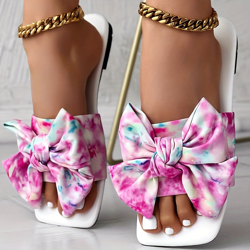 Womens Fashion Leopard Print Bowknot Flat Slides - Comfortable Slip-On Open Toe Slide Sandals with Strappy Back, Rubber Sole, and Synthetic Leather Insole - Perfect for Casual Daily Wear