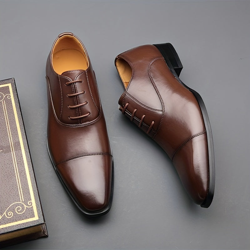 Men's Cap Toe Oxford Shoes, Comfy Non Slip Rubber Sole Lace Up Durable Formal Shoes, Men's Footwear