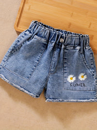 Vibrant Floral Graphic Denim Shorts - Ultra-Comfy, Stylish, and Durable - Perfect for Young Girls Summer Outfits and Daily Wear