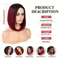 14-Inch Straight Synthetic Bob Wig with Ombre Effect - Black to Red, Heat-Resistant Fiber, Daily Cosplay & Party Style, High-Density Rose Net, Perfect for Women, Party Hair Accessory | Stylish Hairpiece | Heatresistant Fiber,