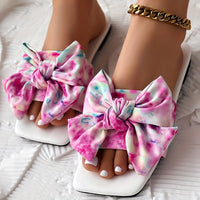 Womens Fashion Leopard Print Bowknot Flat Slides - Comfortable Slip-On Open Toe Slide Sandals with Strappy Back, Rubber Sole, and Synthetic Leather Insole - Perfect for Casual Daily Wear