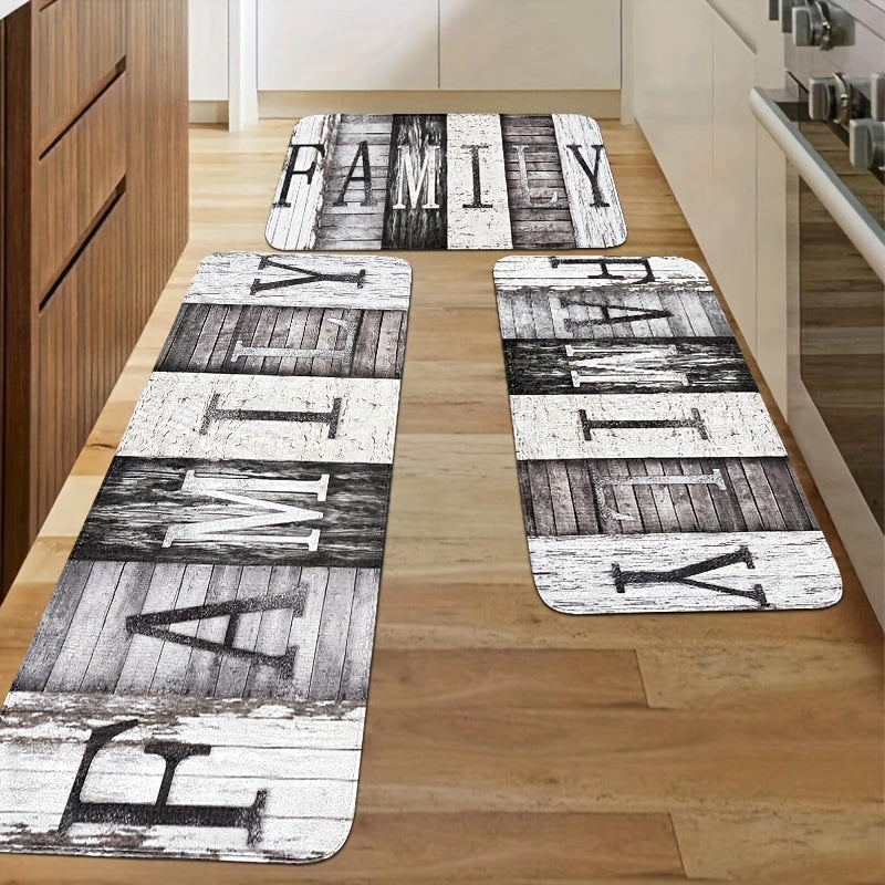 2/3pcs Farmhouse Style Kitchen Mats, Wooden Board Mats, Flannel Material Stain Resistant, Non-slip, Soft and Comfortable, Easy to Clean, Machine Washable Knitted Polyester, Suitable for Bedroom, Living Room, Dining Room, Kitc